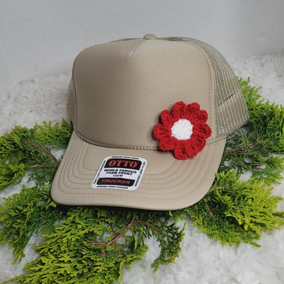 Hand Crafted Accessories - Handmade Crocheted Flower Trucker Hat New